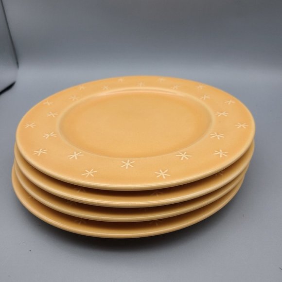 Waechtersbach Set (4) Embossed Dots Salad Plates 8.25” Orange Stars Snowflakes - Picture 3 of 9